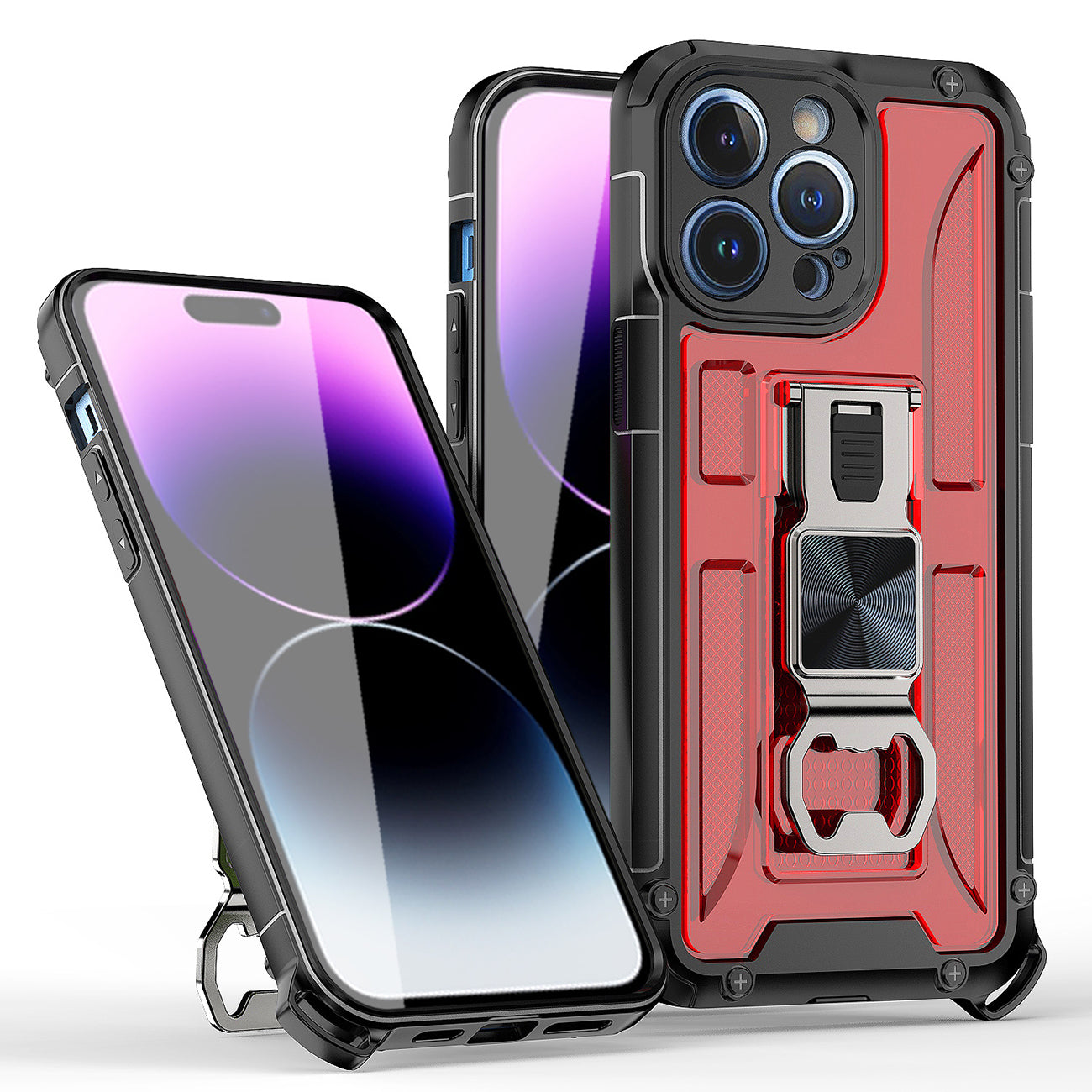 Kickstand Ring Holder/Bottle Opener with Magnetic Car Mount for IPHONE 14 PRO MAX In Red